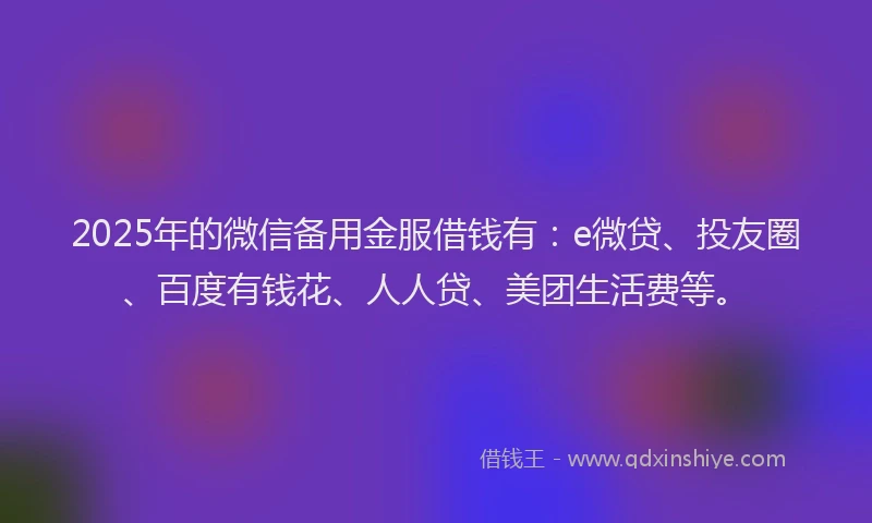 2025年的微信备用金服借钱有：e微贷、投友圈、百度有钱花、人人贷、美团生活费等。
