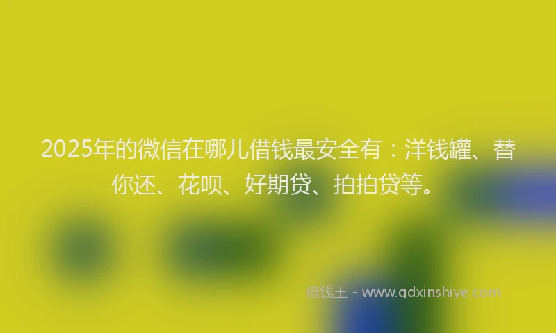 2025年的微信在哪儿借钱最安全有：洋钱罐、替你还、花呗、好期贷、拍拍贷等。