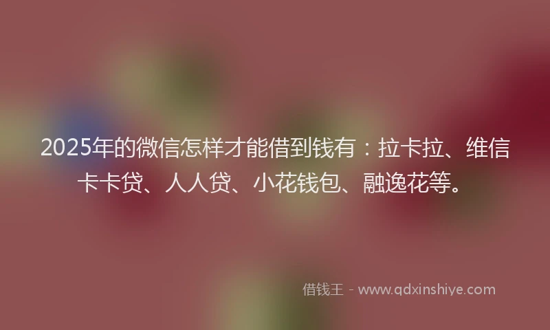 2025年的微信怎样才能借到钱有：拉卡拉、维信卡卡贷、人人贷、小花钱包、融逸花等。