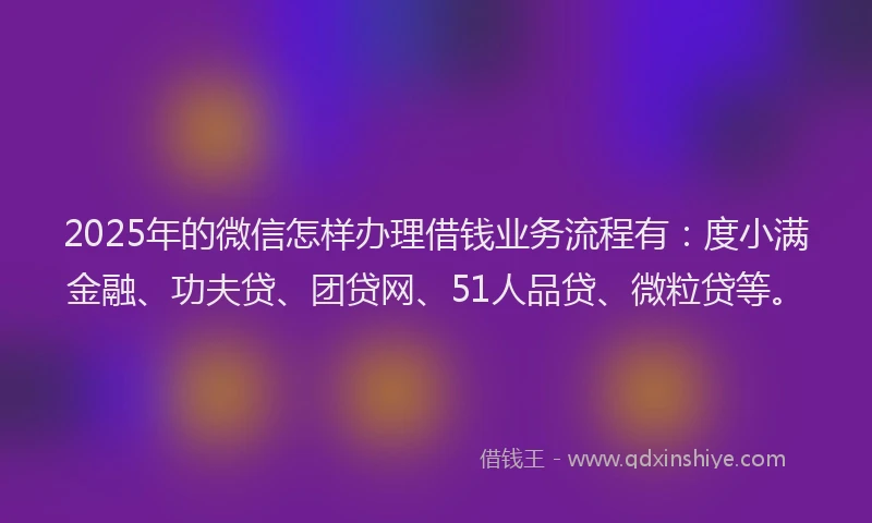 2025年的微信怎样办理借钱业务流程有：度小满金融、功夫贷、团贷网、51人品贷、微粒贷等。