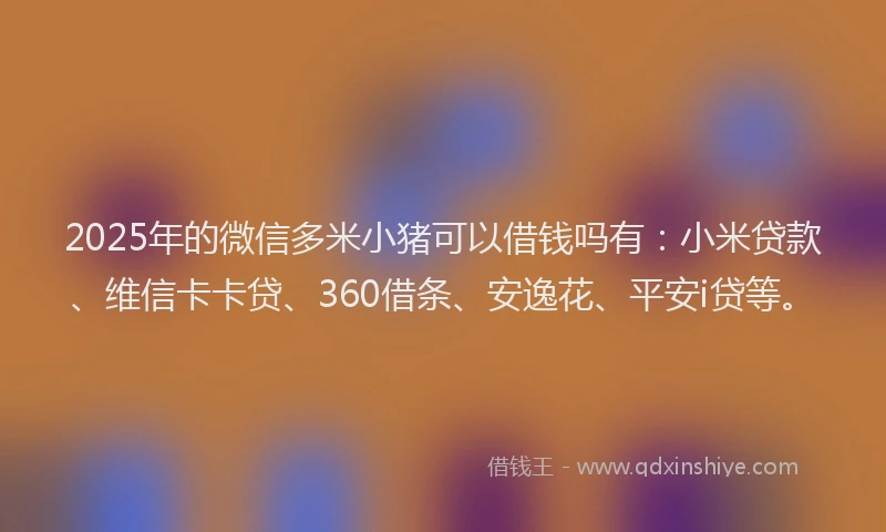2025年的微信多米小猪可以借钱吗有：小米贷款、维信卡卡贷、360借条、安逸花、平安i贷等。