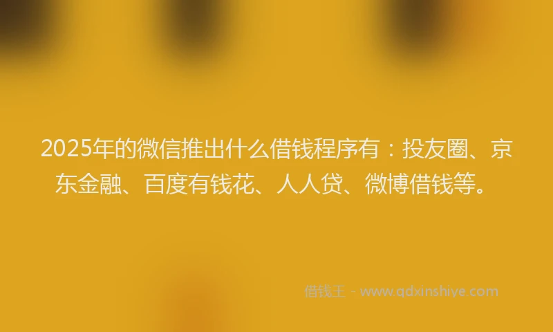 2025年的微信推出什么借钱程序有：投友圈、京东金融、百度有钱花、人人贷、微博借钱等。