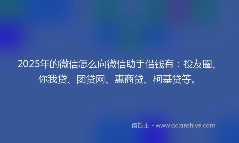 2025年的微信怎么向微信助手借钱有：投友圈、你我贷、团贷网、惠商贷、柯基贷等。