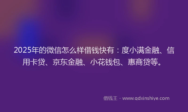 2025年的微信怎么样借钱快有：度小满金融、信用卡贷、京东金融、小花钱包、惠商贷等。