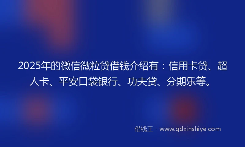 2025年的微信微粒贷借钱介绍有：信用卡贷、超人卡、平安口袋银行、功夫贷、分期乐等。
