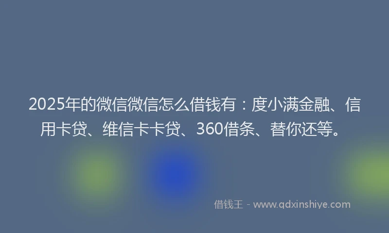 2025年的微信微信怎么借钱有：度小满金融、信用卡贷、维信卡卡贷、360借条、替你还等。
