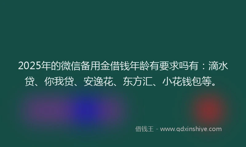 2025年的微信备用金借钱年龄有要求吗有：滴水贷、你我贷、安逸花、东方汇、小花钱包等。