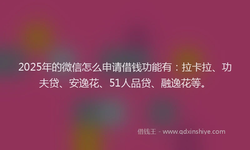2025年的微信怎么申请借钱功能有：拉卡拉、功夫贷、安逸花、51人品贷、融逸花等。
