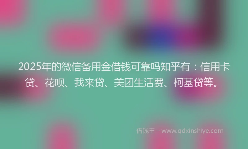 2025年的微信备用金借钱可靠吗知乎有：信用卡贷、花呗、我来贷、美团生活费、柯基贷等。