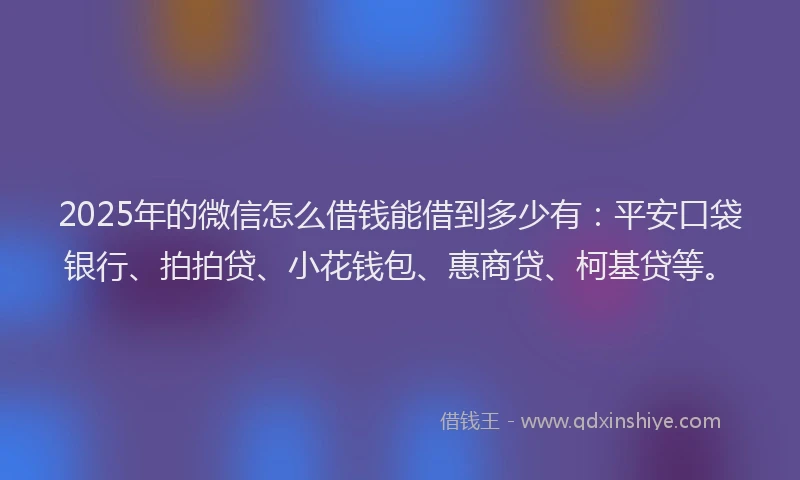 2025年的微信怎么借钱能借到多少有：平安口袋银行、拍拍贷、小花钱包、惠商贷、柯基贷等。