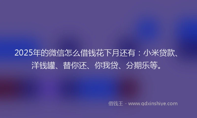 2025年的微信怎么借钱花下月还有：小米贷款、洋钱罐、替你还、你我贷、分期乐等。