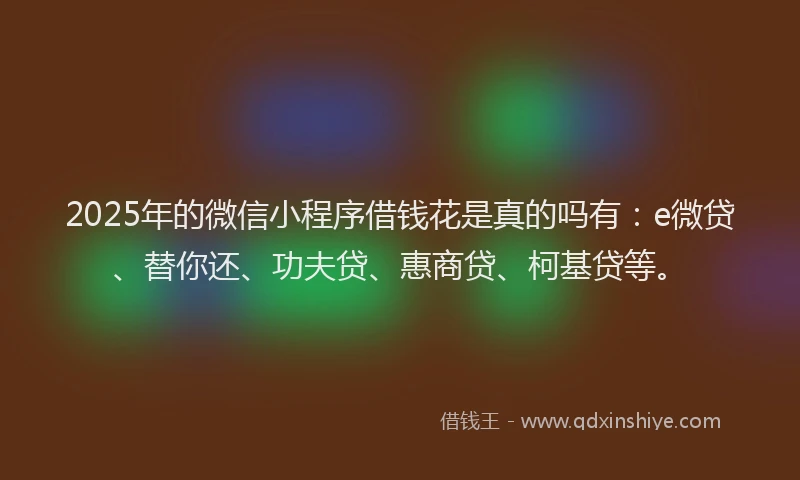 2025年的微信小程序借钱花是真的吗有：e微贷、替你还、功夫贷、惠商贷、柯基贷等。