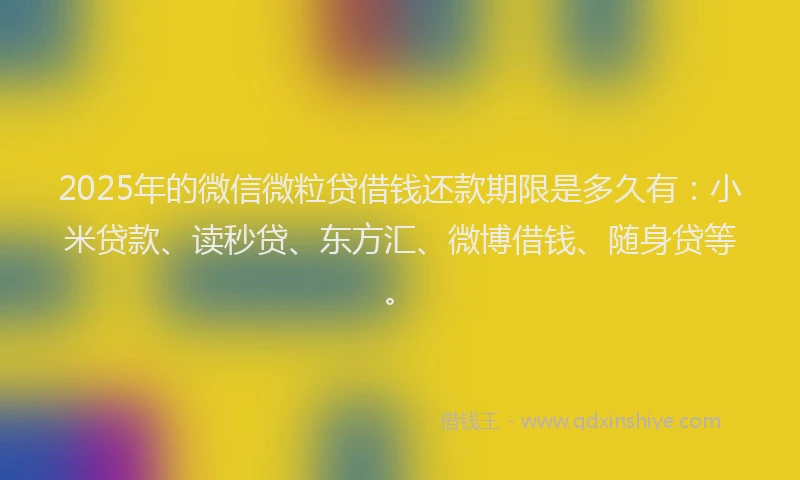 2025年的微信微粒贷借钱还款期限是多久有：小米贷款、读秒贷、东方汇、微博借钱、随身贷等。