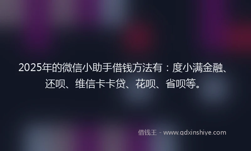 2025年的微信小助手借钱方法有：度小满金融、还呗、维信卡卡贷、花呗、省呗等。