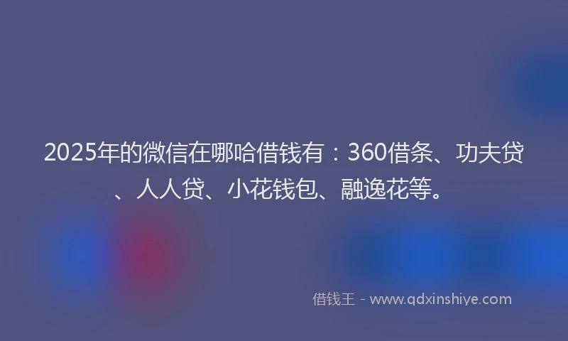 2025年的微信在哪哈借钱有：360借条、功夫贷、人人贷、小花钱包、融逸花等。