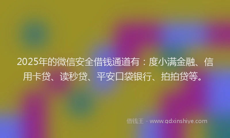 2025年的微信安全借钱通道有：度小满金融、信用卡贷、读秒贷、平安口袋银行、拍拍贷等。
