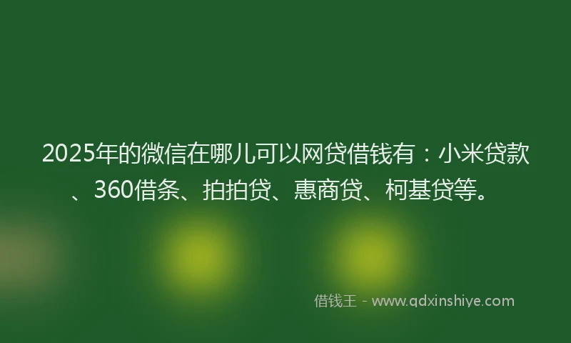 2025年的微信在哪儿可以网贷借钱有：小米贷款、360借条、拍拍贷、惠商贷、柯基贷等。