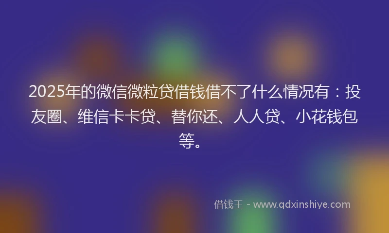 2025年的微信微粒贷借钱借不了什么情况有：投友圈、维信卡卡贷、替你还、人人贷、小花钱包等。