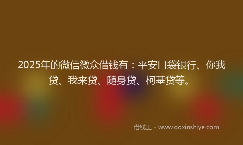 2025年的微信微众借钱有：平安口袋银行、你我贷、我来贷、随身贷、柯基贷等。