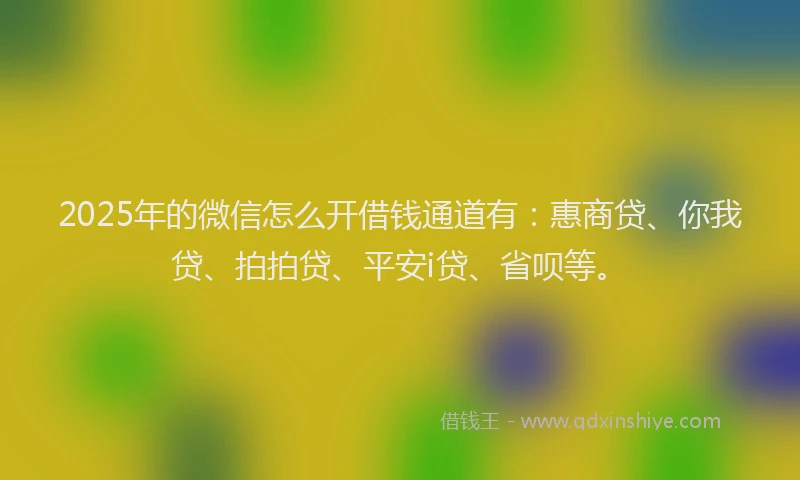 2025年的微信怎么开借钱通道有：惠商贷、你我贷、拍拍贷、平安i贷、省呗等。