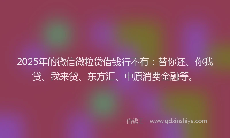 2025年的微信微粒贷借钱行不有：替你还、你我贷、我来贷、东方汇、中原消费金融等。