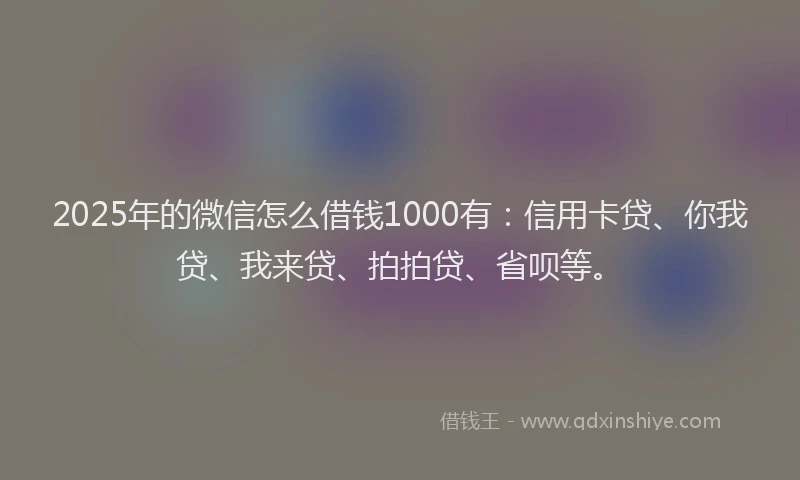 2025年的微信怎么借钱1000有：信用卡贷、你我贷、我来贷、拍拍贷、省呗等。