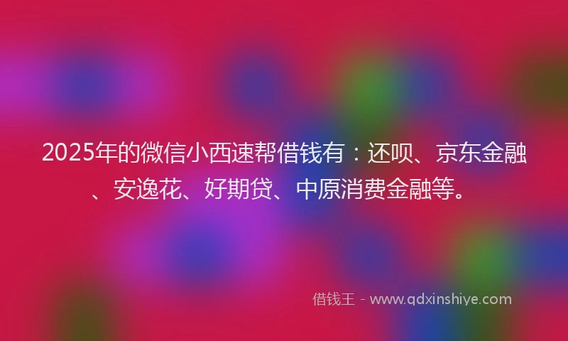 2025年的微信小西速帮借钱有：还呗、京东金融、安逸花、好期贷、中原消费金融等。