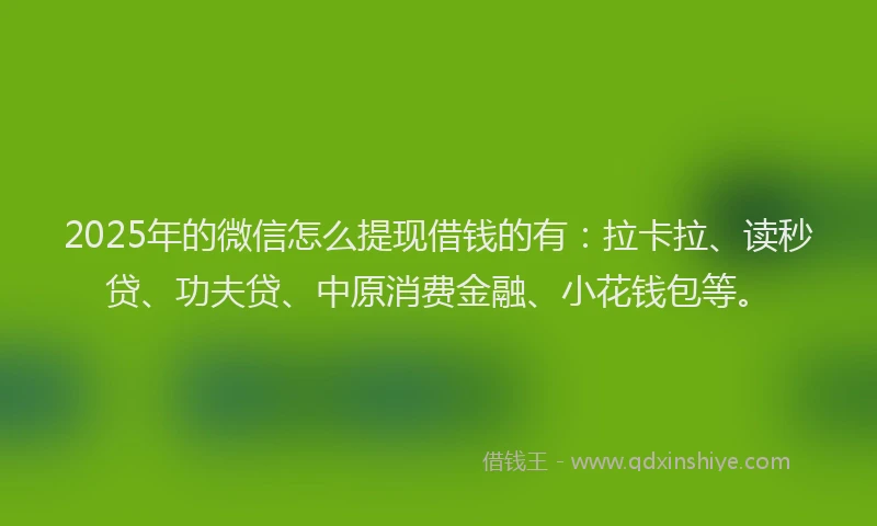 2025年的微信怎么提现借钱的有：拉卡拉、读秒贷、功夫贷、中原消费金融、小花钱包等。