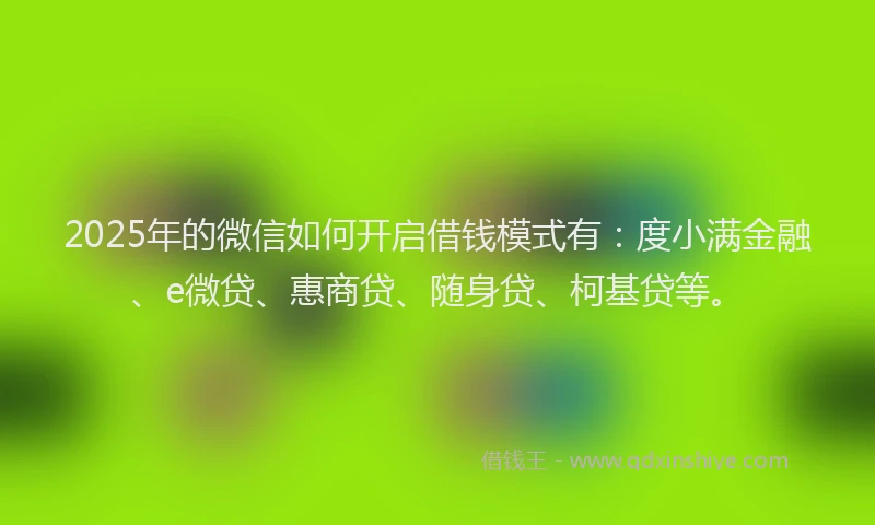 2025年的微信如何开启借钱模式有：度小满金融、e微贷、惠商贷、随身贷、柯基贷等。