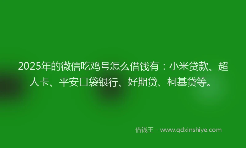 2025年的微信吃鸡号怎么借钱有：小米贷款、超人卡、平安口袋银行、好期贷、柯基贷等。