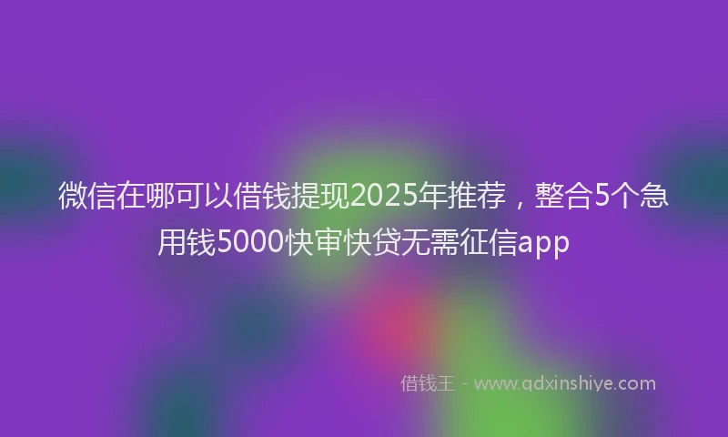 微信在哪可以借钱提现2025年推荐，整合5个急用钱5000快审快贷无需征信app