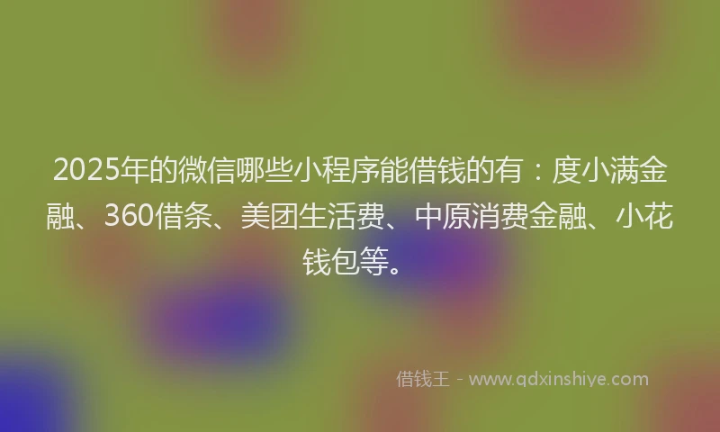 2025年的微信哪些小程序能借钱的有：度小满金融、360借条、美团生活费、中原消费金融、小花钱包等。