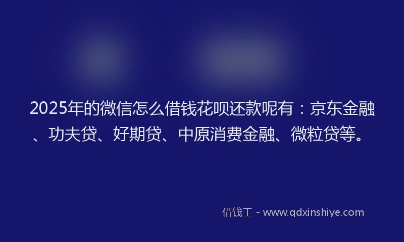 2025年的微信怎么借钱花呗还款呢有：京东金融、功夫贷、好期贷、中原消费金融、微粒贷等。