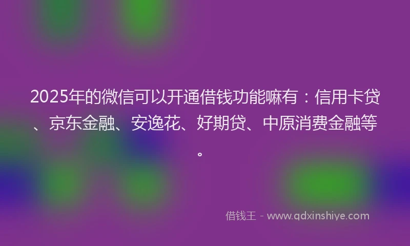 2025年的微信可以开通借钱功能嘛有：信用卡贷、京东金融、安逸花、好期贷、中原消费金融等。