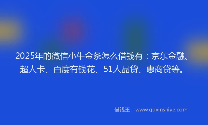 2025年的微信小牛金条怎么借钱有：京东金融、超人卡、百度有钱花、51人品贷、惠商贷等。