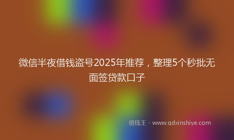 微信半夜借钱盗号2025年推荐，整理5个秒批无面签贷款口子