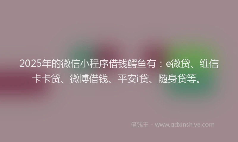 2025年的微信小程序借钱鳄鱼有：e微贷、维信卡卡贷、微博借钱、平安i贷、随身贷等。
