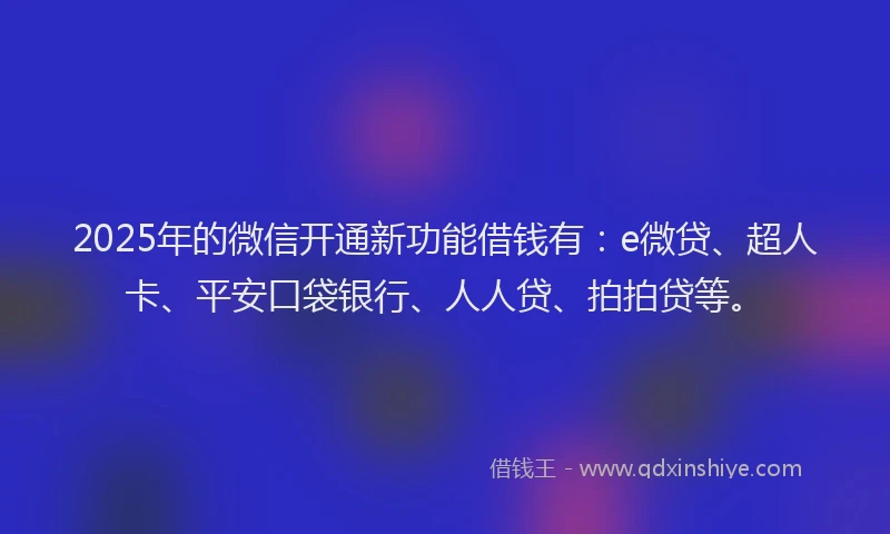 2025年的微信开通新功能借钱有：e微贷、超人卡、平安口袋银行、人人贷、拍拍贷等。