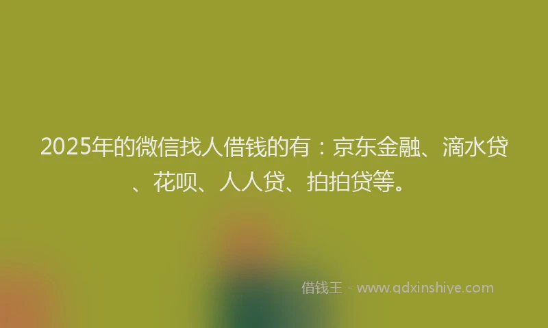 2025年的微信找人借钱的有：京东金融、滴水贷、花呗、人人贷、拍拍贷等。