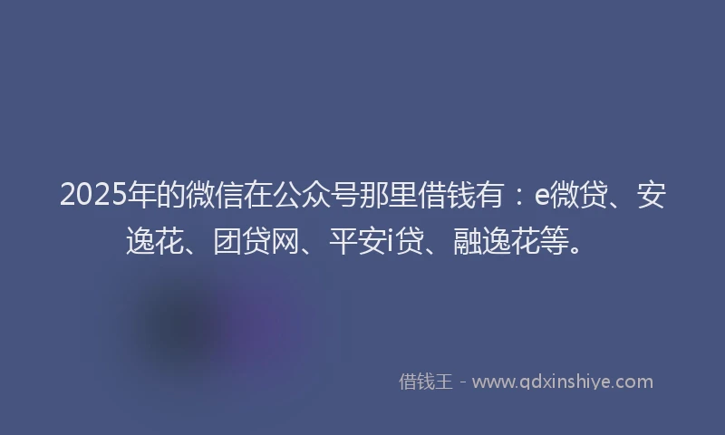 2025年的微信在公众号那里借钱有：e微贷、安逸花、团贷网、平安i贷、融逸花等。