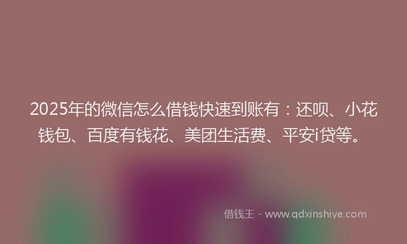 2025年的微信怎么借钱快速到账有：还呗、小花钱包、百度有钱花、美团生活费、平安i贷等。