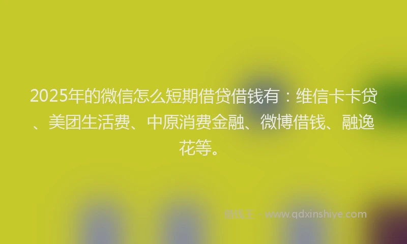 2025年的微信怎么短期借贷借钱有：维信卡卡贷、美团生活费、中原消费金融、微博借钱、融逸花等。