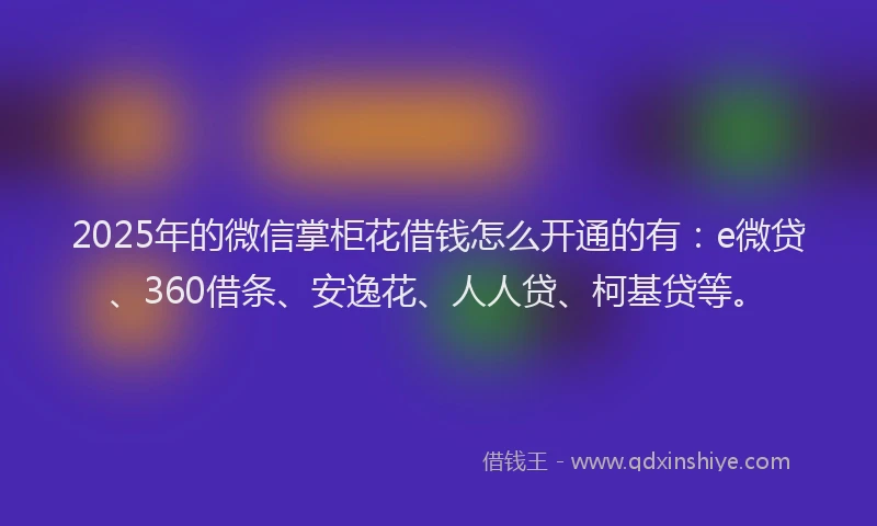 2025年的微信掌柜花借钱怎么开通的有：e微贷、360借条、安逸花、人人贷、柯基贷等。
