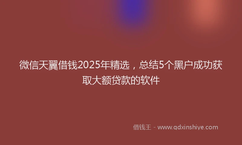 微信天翼借钱2025年精选，总结5个黑户成功获取大额贷款的软件