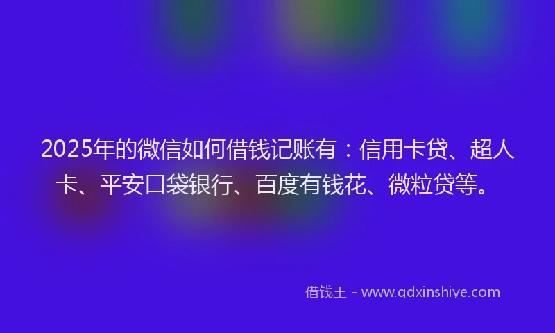 2025年的微信如何借钱记账有：信用卡贷、超人卡、平安口袋银行、百度有钱花、微粒贷等。