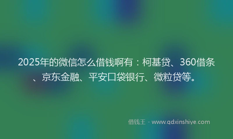 2025年的微信怎么借钱啊有：柯基贷、360借条、京东金融、平安口袋银行、微粒贷等。