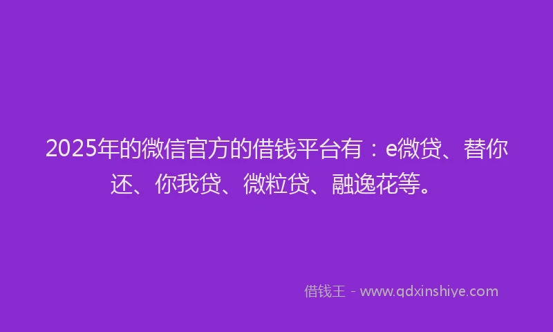 2025年的微信官方的借钱平台有：e微贷、替你还、你我贷、微粒贷、融逸花等。