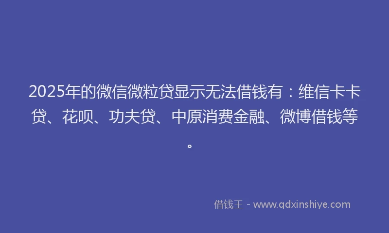 2025年的微信微粒贷显示无法借钱有：维信卡卡贷、花呗、功夫贷、中原消费金融、微博借钱等。