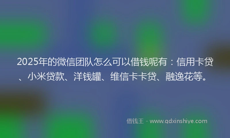 2025年的微信团队怎么可以借钱呢有：信用卡贷、小米贷款、洋钱罐、维信卡卡贷、融逸花等。
