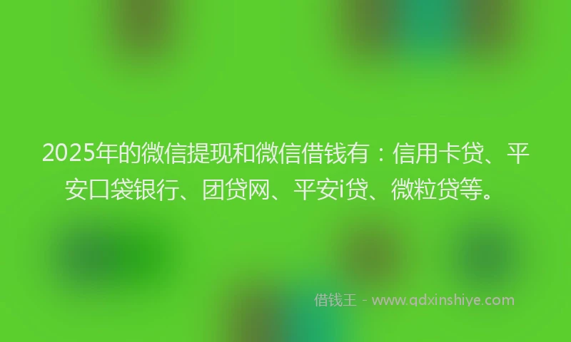 2025年的微信提现和微信借钱有：信用卡贷、平安口袋银行、团贷网、平安i贷、微粒贷等。
